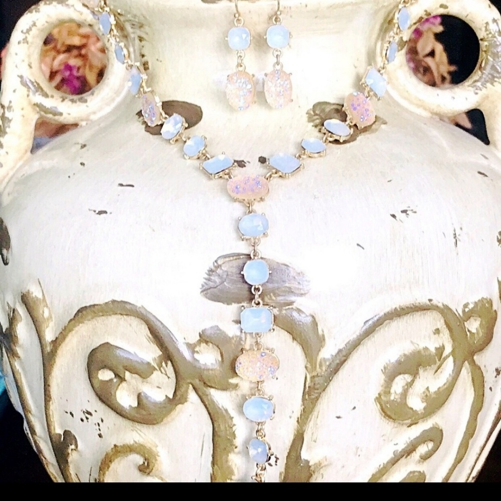 Iridescent Opal Necklace with Gold Accents